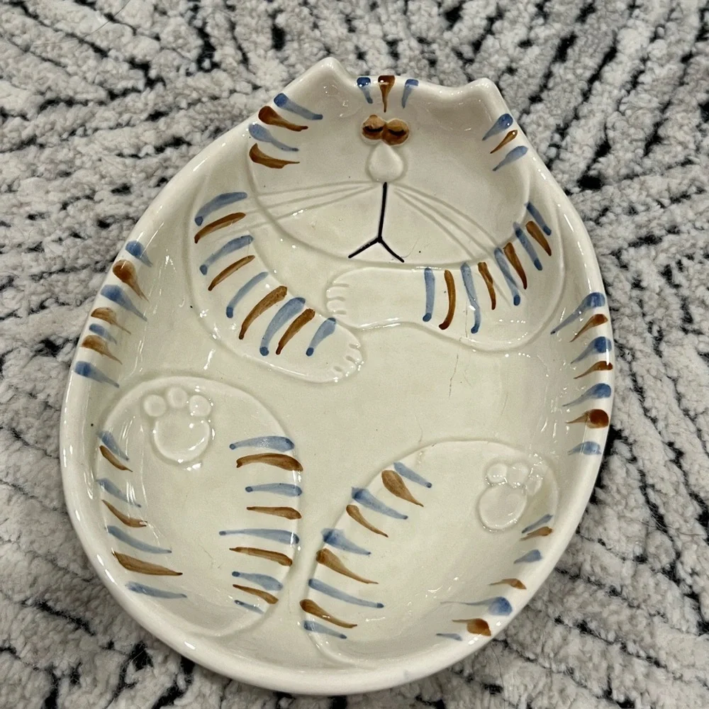 RARE Fitz and Floyd Cat Nap Trinket Dish Bowl 1977 Glaze Ceramic Fat Cat Vintage - Picture 6 of 9